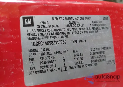 2008 Chevrolet Silverado 1500 Work Truck z USA, uszkodzony, nr VIN 1GCEC14X98Z117769